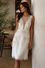 Maggie Sottero Embellished Beaded Bridal Plunge Neck Dress Size 4/6 W/flaw