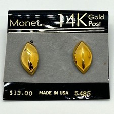 Vintage Monet Earrings 14K Gold Post Modernist Minimalist Stud Made In USA