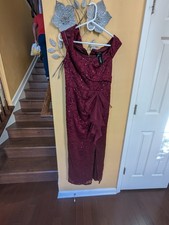 Elegant Burgundy Sequin Lace Evening Dress Women's Size m