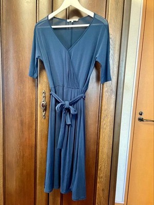 Max Mara Navy Stretch Jersey Cache Coeur Dress with Waist Ribbon Used