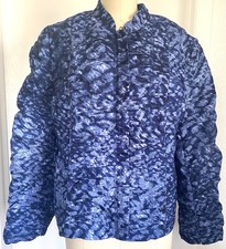 Chico  s Jacket Size 2/L Blue Full Zip Crinkle Pockets Blazer Large 12