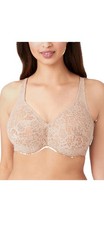 Wacoal Bra NEW 65547 Halo Lace Full Figure Underwire Unlined Toast Beige 32DD
