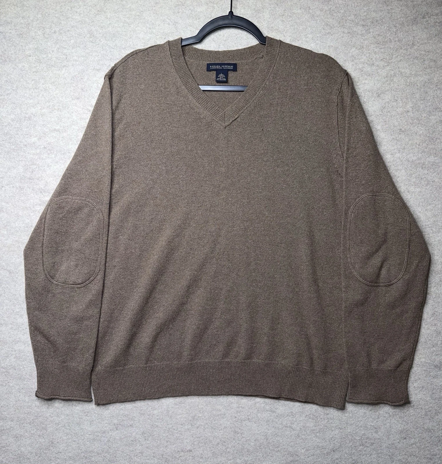 Banana Republic Mens Sweater Large Brown V Neck Lambswool Cashmere Vintage