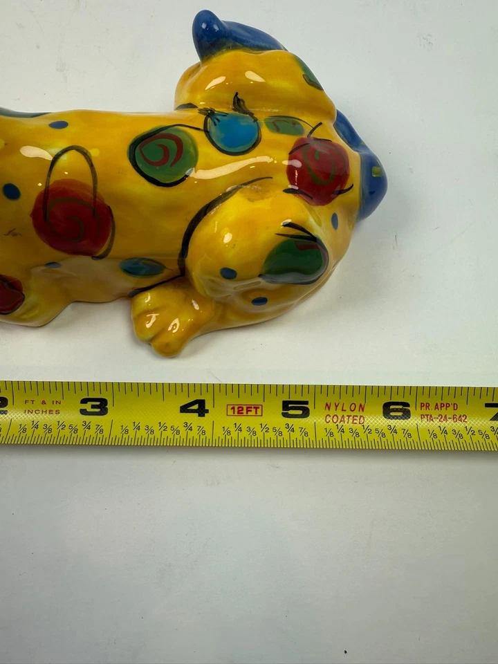 Figura de perro de cerámica colorida Dottie Dracos de Ganz - Arte popular pintado a mano Foto 3 de 4