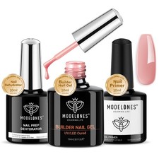 modelones Builder Nail Gel with Nail Dehydrator and Primer, 3Pcs Rose Nude Pi...