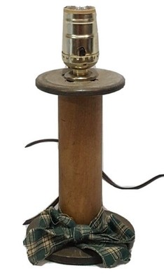 Table Lamp Wooden Spool Bobbin 7'' Rustic Country Primitive Homespun