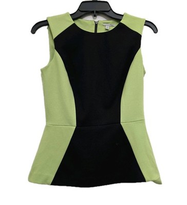 HALOGEN size XS Sleeveless Back Zip Slim Fit Peplum Top Colorblock Lime Black