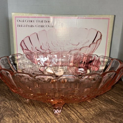Vintage Indiana Pastel Pink Glass Oval Footed Fruit Bowl 8x12 RETIRED New In box