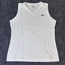 Under Armour Tank Top Mens Medium White V-Neck Sleeveless Athletic Gym Shirt