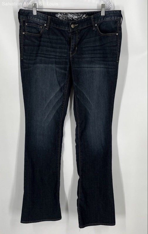 Express Womens Blue Barely Zelda Slim Fit Ultra Low-Rise Bootcut Jeans Size 14