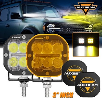 AUXBEAM 2X 84W 3'' LED Pods Combo Work Light DRL Turn Signal+Amber Black Covers