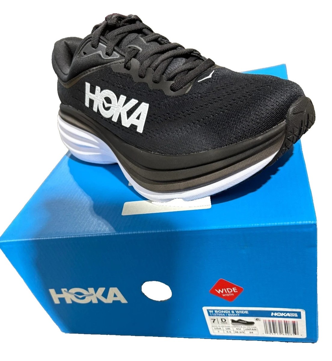 Size Hoka One One HOKA Bondi D Wide Black White W for sale