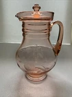 Pink Depression Glass Pitcher with Lid Etch Floral Etched Flowers Stout