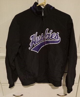 WASHINGTON HUSKIES Black Zipper Fleece Lined Rain Jacket Men's Size Small