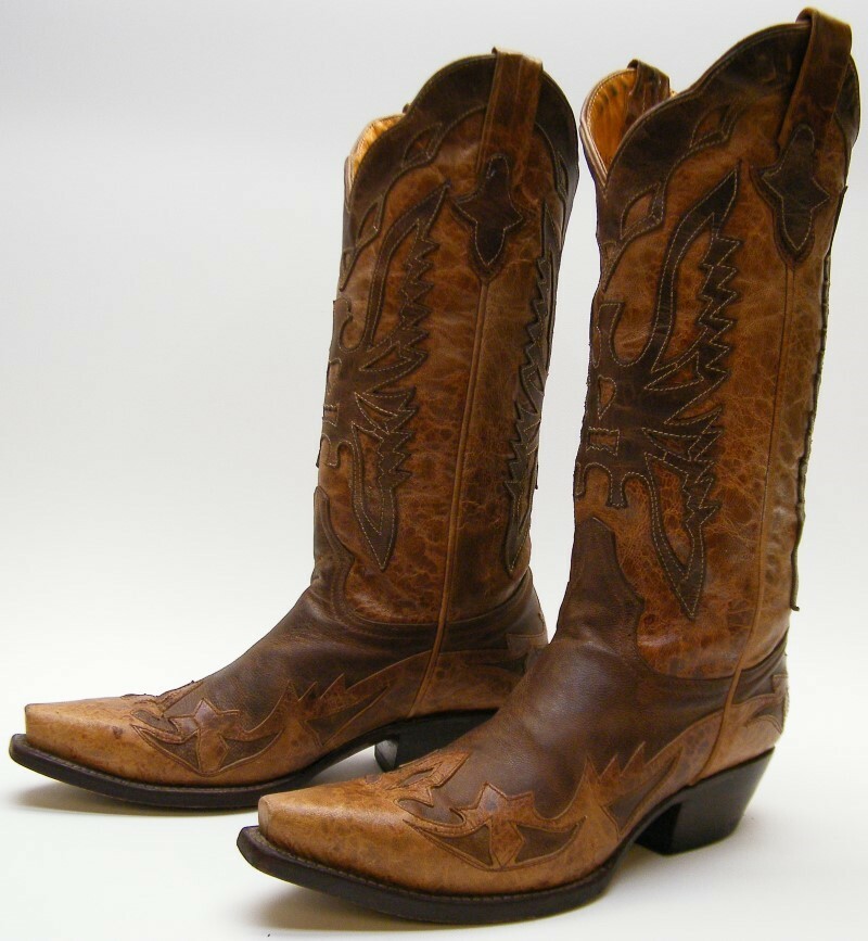 WOMENS HERENCIA BRN FANCY WINGTIP PHOENIX EAGLE COWBOY WESTERN BOOTS  M