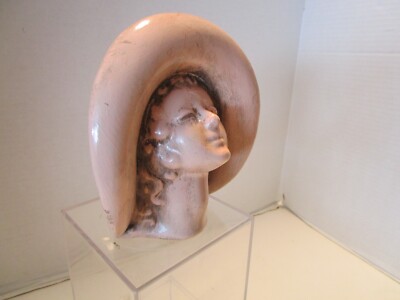 Vintage ART DECO Female HEAD-VASE PLANTER SUNHAT Haeger POTTERY USA 5.25 T 1940s