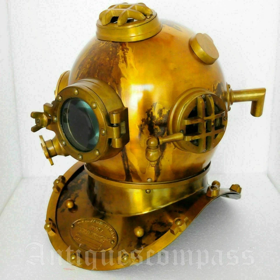 Casco de buceo Mark V tamaño completo de 18" Marina de los Estados Unidos latón acero regalo de buceo en aguas profundas Foto 2 de 4