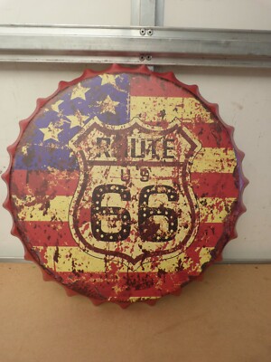 Runde Metall Route 66 Wandbehang Plakette Schild 30cm Mann Höhle Bar She Shed Cafe