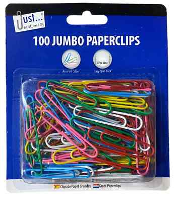 100 JUMBO BÜROKLAMMERN GROSS VERSCHIEDENE FARBEN QUALITÄTSARTIKEL PAPERCLIPS