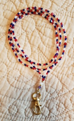 Beaded I.D. Document  Holder~Lanyard~Necklace Red-White-Blue Colors