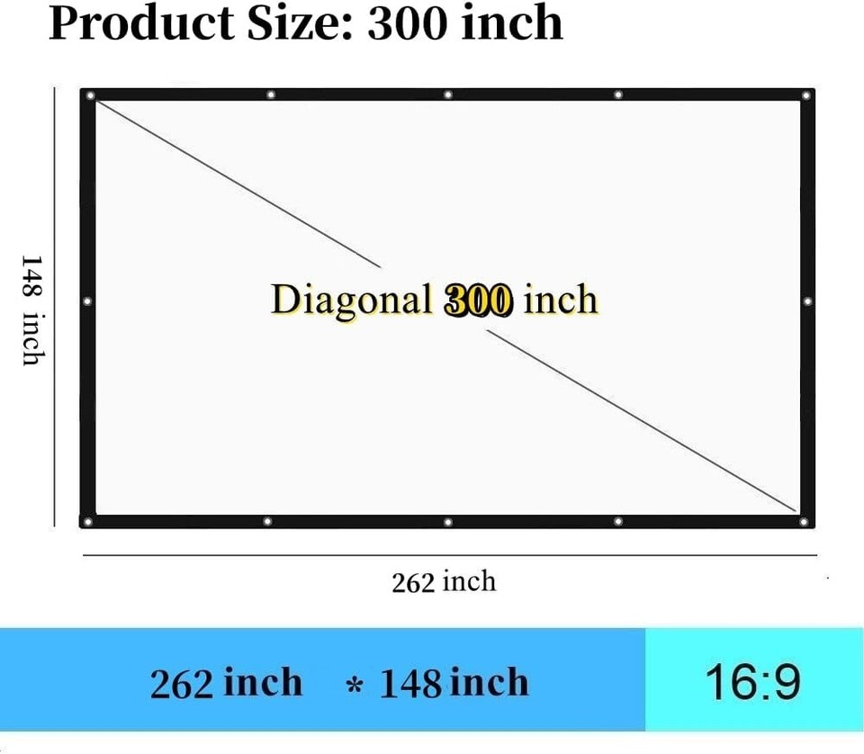 300 Inch Big Size Portable Outdoor Projector Screen, HD 16:9 Large ...