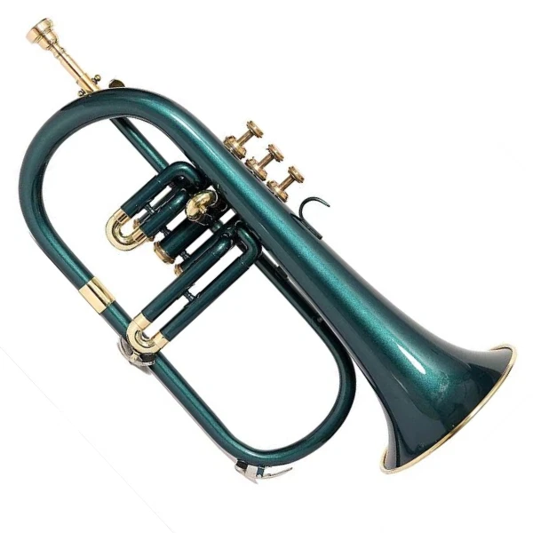 Flugelhorn Brass Bb Green Lacquered+Brass Finish 3 Valve By Zaima With Case - Image 4 of 4
