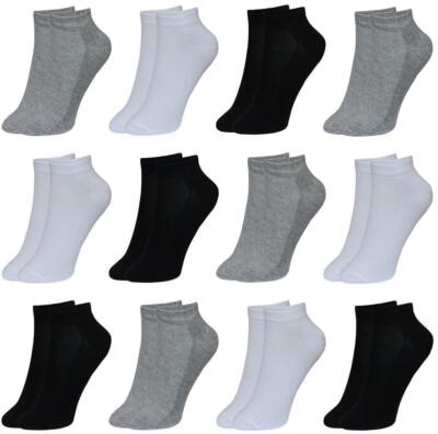 12 Paar Kinder Jungen Mädchen Uni Socken Baumwolle Kindersocken Sneaker 21-36