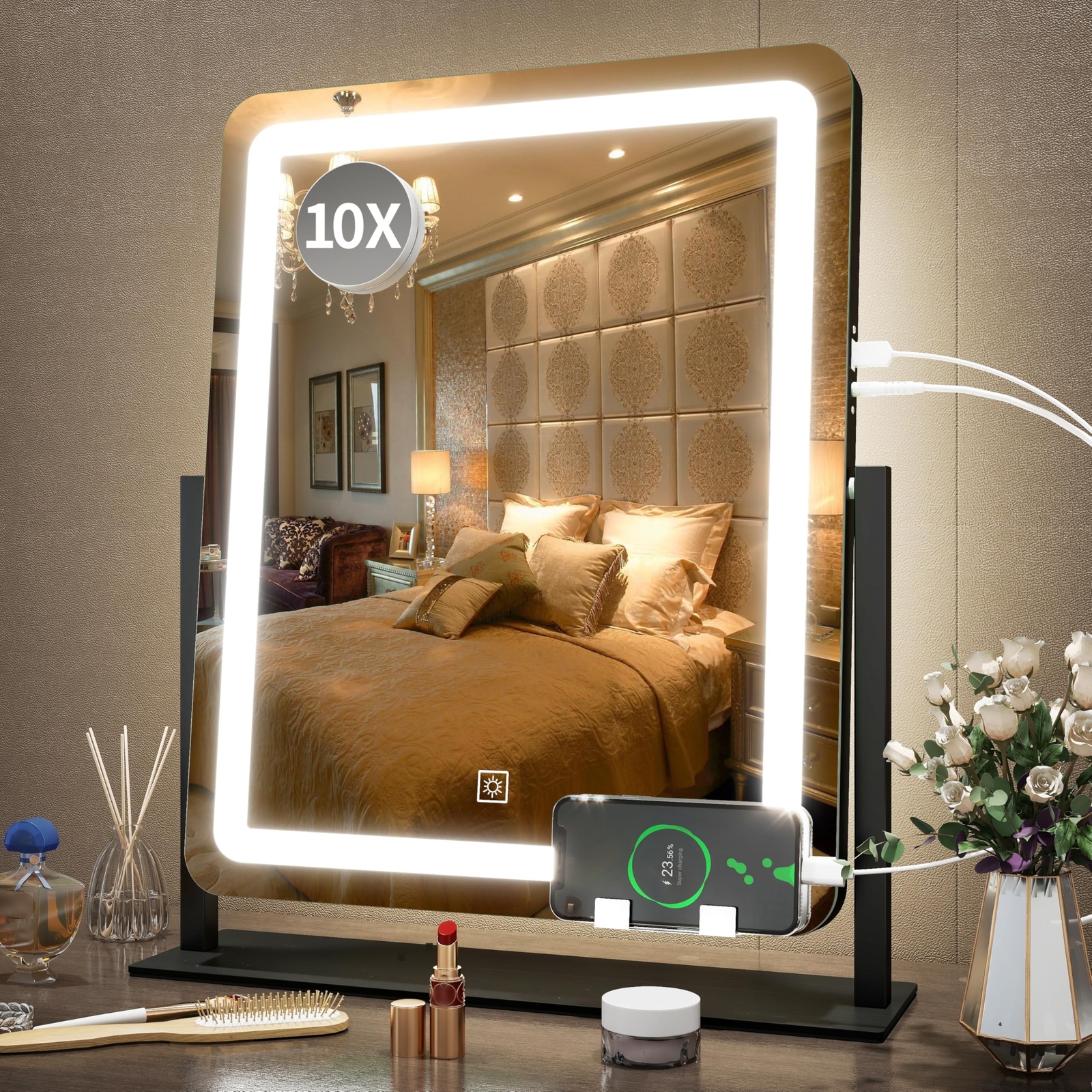 FENNIO 19x22 Inch LED Lighted Vanity Mirror with Bright Lights for Makeup