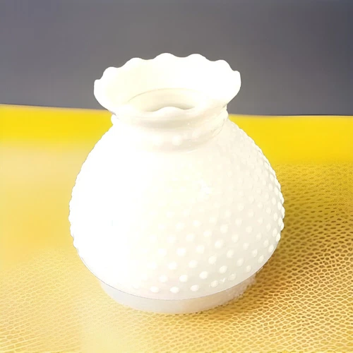 Antique Vintage Medium Ruffle Hobnail White Milk Glass Lamp Shade Globe