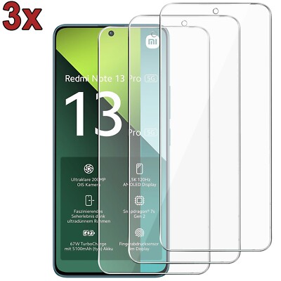3x 9H Gehärtete Glas für Xiaomi Redmi Note 13 Pro 5G 6.67'' Display Anti-Kratzer