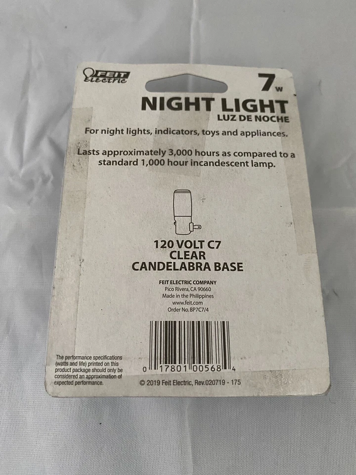 Feit Electric BP7C7/4 120V 7 Watt C7 Night Clear Candelabra Base Bulb 2 Bulbs - Image 3 of 4