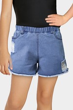 Denim Shorts Girls Size "S" "M" "L" "XL" Sky Blue Washed Color Denim Shorts