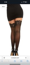 SHEER THIGH HIGH STOCKINGS LACE TOPS OS BLACK- Dreamgirl