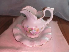 Lenox China - Vintage Hand Painted Floral Petite Porcelain Pitcher and Wash Bowl