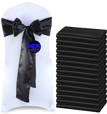 100 Black Satin Chair Sashes Silky Sateen Chair Bows wedding party event décor