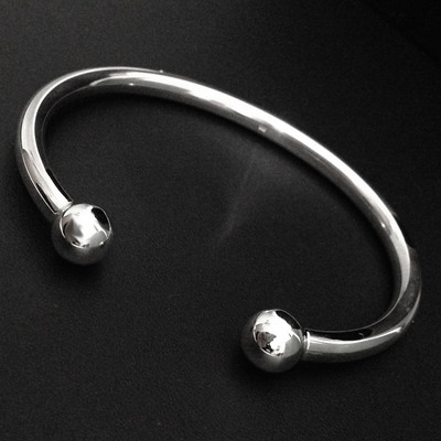 Massive 925 Sterling Silber Manschette/Armreif-12-4mm Creolen-9mm Kugelenden-hoch*poliert