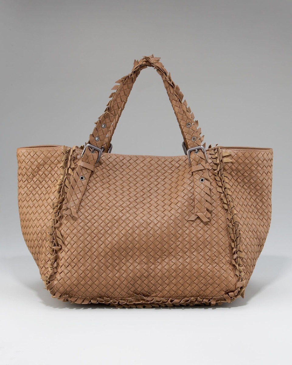 【関税&送料込】Bottega Veneta Shiny Intrecciato French Wall Bottega Veneta Chene Tan Brown Fringe Detail Woven Tote | eBay