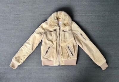 Corduroy Bomber Jacket Fur Collared And Quilt Lined Light Tan