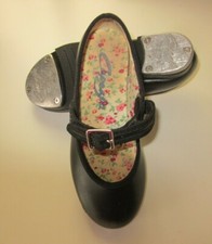 Girl's CAPEZIO Dance Shoes Mary Jane 3000T Black Leather With Taps Sz. 10 1/2 M