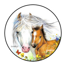 30 PRETTY HORSES AND FLOWERS ENVELOPE SEALS STICKERS LABELS TAGS 1.5" ROUND