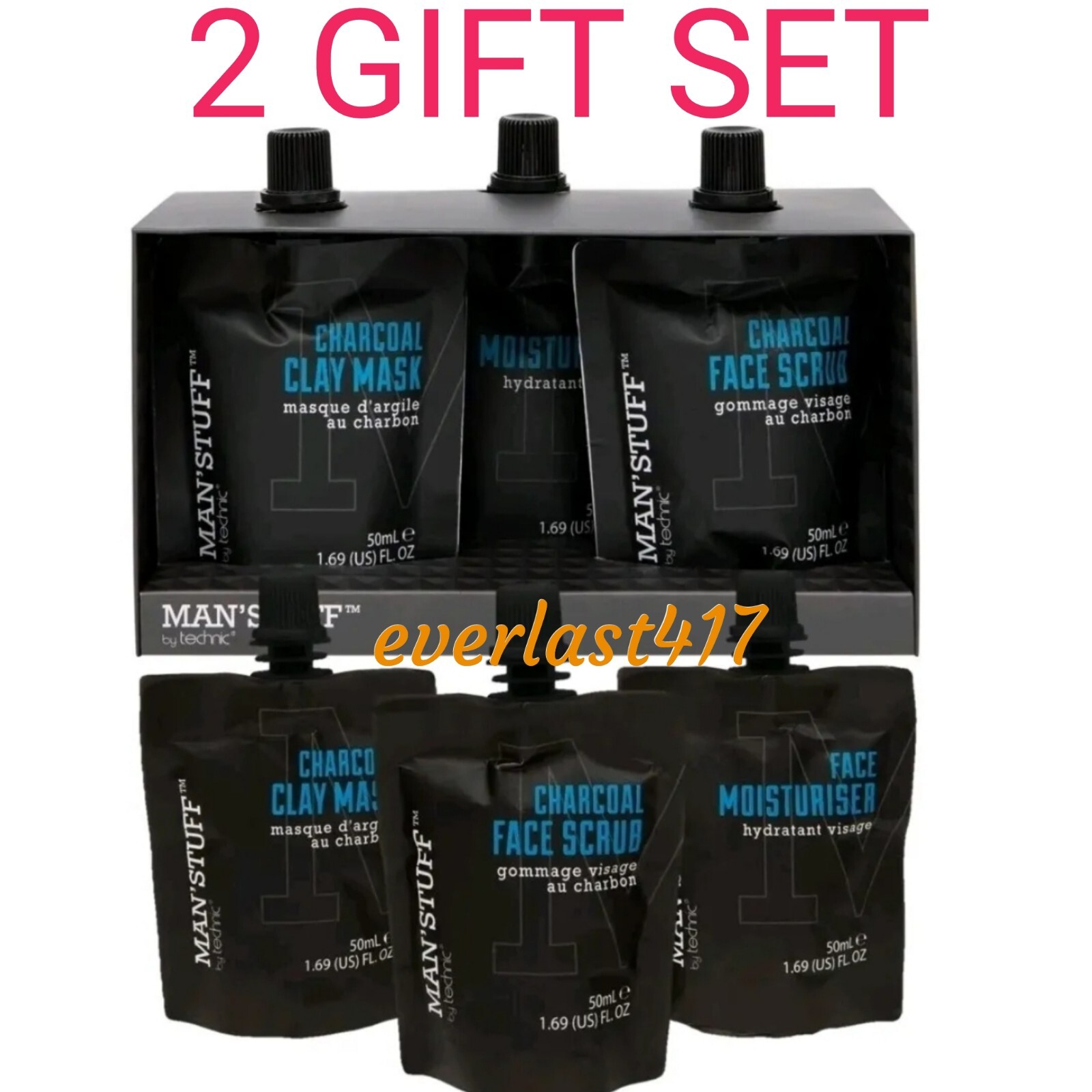 Manstuff Skincare Charcoal Face Wash Moisturiser Scrub Mini 2 Gift Sets Mini