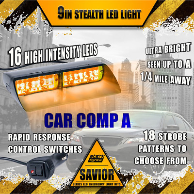 16 LED Dash Light Windshield Warning Flash Strobe Truck Pick Up Amber Yellow