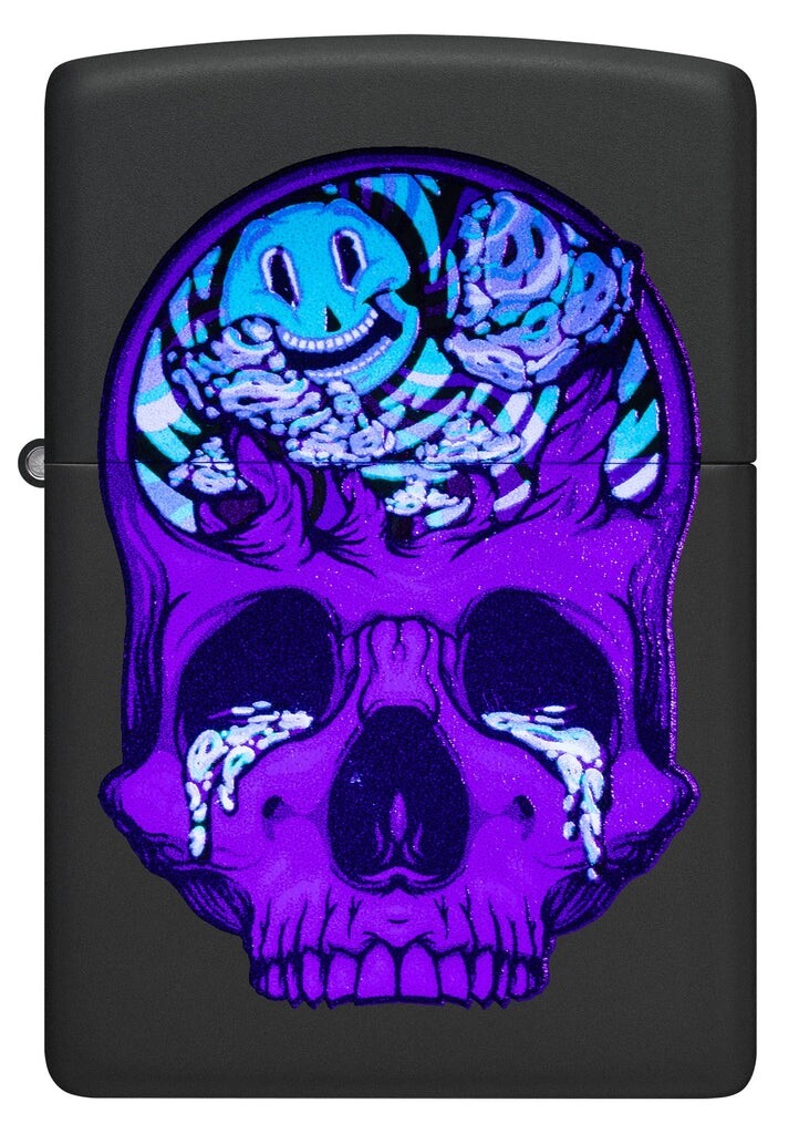 Zippo 48737 Black Light Lighter, Psychedelic Skull, Glows with UV