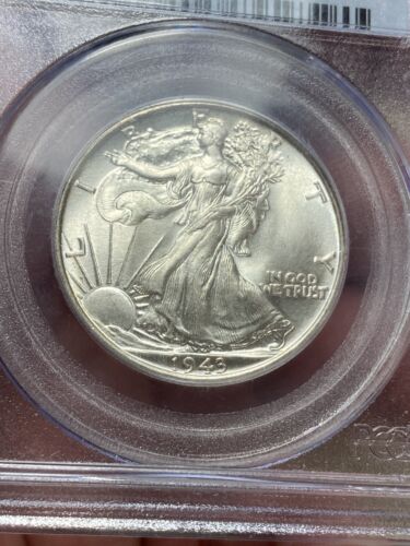 Medio dólar Walking Liberty 1943-P graduación profesional MS 66 explosión moneda blanca soporte azul antiguo - Imagen 4 de 8