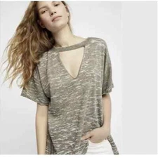 Free People We The Free Distressed Boho Washed Jordan Tee Olive Green Women's S