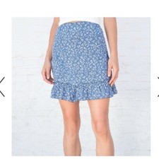 Brandy Melville Cara Ruffle Mini Skirt Blue Floral Ruffle Coquette Girly