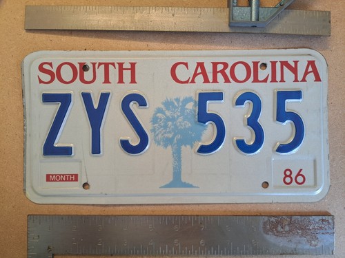 License Plate, South Carolina, 1986, Passenger, ZYS palmetto 535