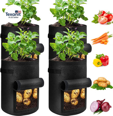 4 Pack Potato Grow Bags 10 Gallon with Flap, Heavy Duty Fabric with Handle and H