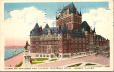 Champlain Monument & Chateau Frontenac Hotel Quebec Canada Vintage Postcard