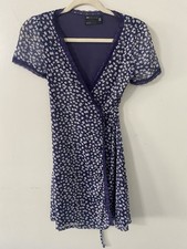 Asos Design Women's Sheer Mesh Mini Wrap Dress Sz 0 Blue Floral 90s Y2K Style